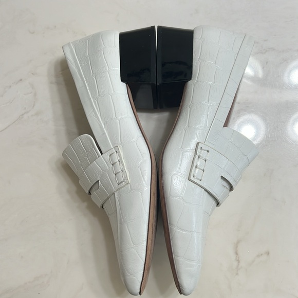 AD & DAUGHTERS White Leather Crocodile Loafer Bowdin Black Block Heel Slip On 7 - Picture 6 of 7